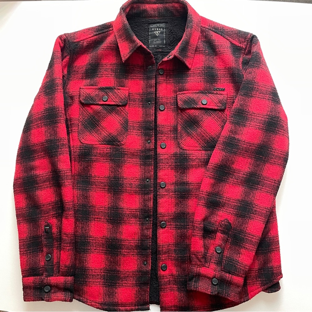 GUESS XL Sherpa Lined Flannel Shirt Jacket